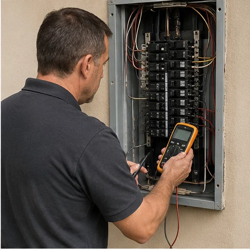 Chester Home Inspections inspector — at the panel